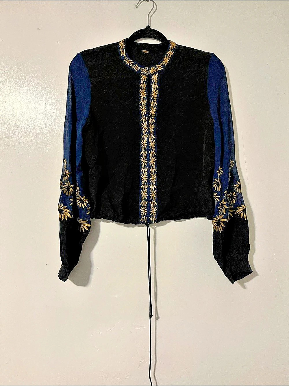 Free People Embroidered Mesh Top Black & Blue - Gold